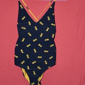 Dark blue and yellow pineapple one piece swimsuit